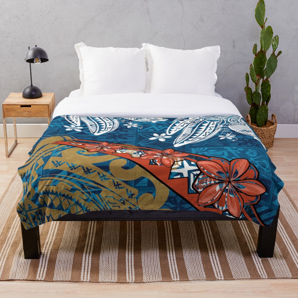 "Hawaiian Samoan Polynesian Tribal Print" Throw Blanket by