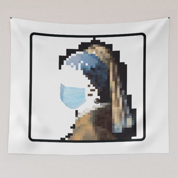 Item preview, Girl with the pearl earring White Pixel Version in contemporary context, Graphic Pixelart fashion Shirt, Unisex Fit designed and sold by blastshmucks.