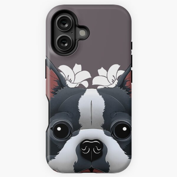 Aperçu de l'œuvre Peeking Boston Terrier (Version Fleur) créée et vendue par Angele Gougeon.