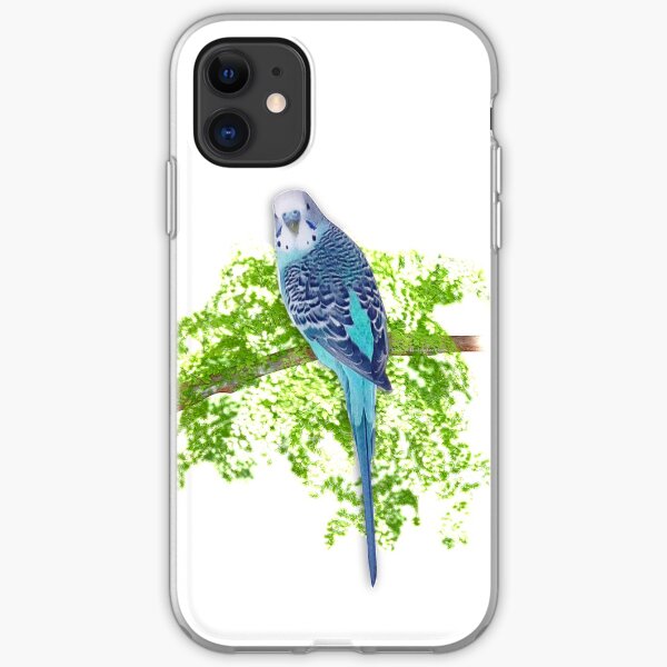 Blue Budgie on Green iPhone Soft Case