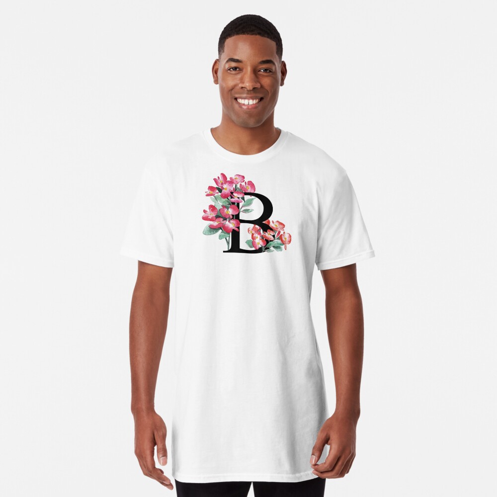 Letter 'B' Begonia Flower Monogram Typography Long Sleeve T Shirt