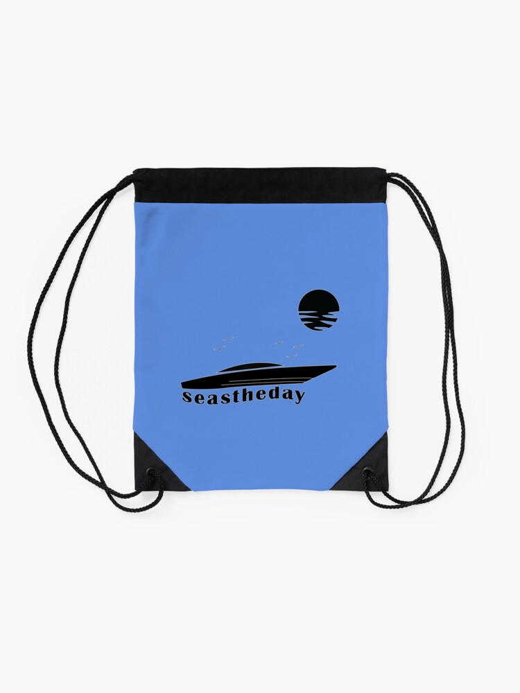 Alternate view of Seas the Day Maritime Speedboat Powerboat Skipper. Drawstring Bag