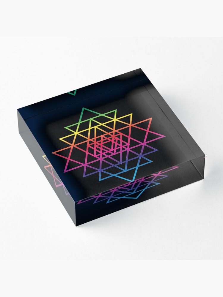 Alternate view of Sacred Geometry Geometric Mandala Flower Of Life Rainbow Sri Yantra Star Acrylic Block