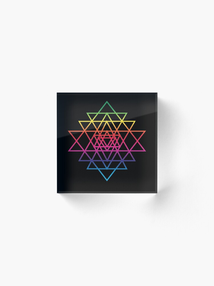 Alternate view of Sacred Geometry Geometric Mandala Flower Of Life Rainbow Sri Yantra Star Acrylic Block