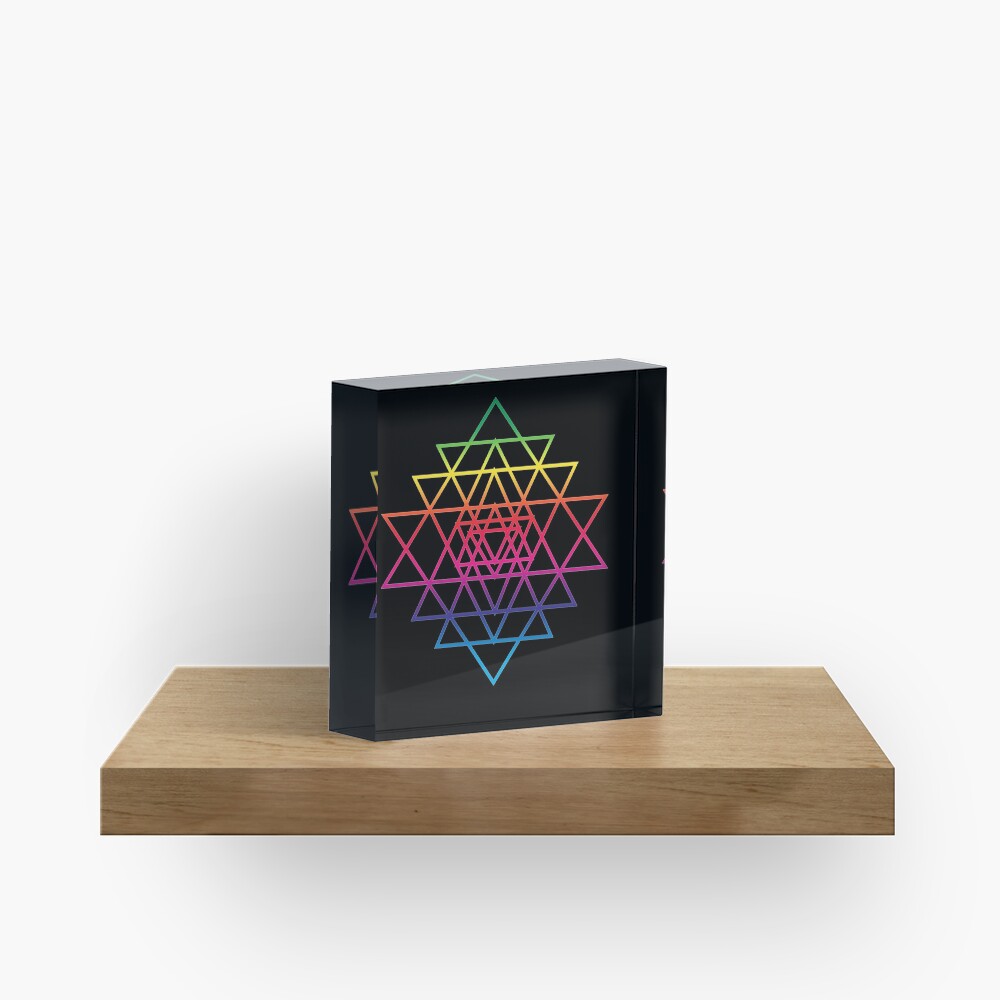Sacred Geometry Geometric Mandala Flower Of Life Rainbow Sri Yantra Star Acrylic Block