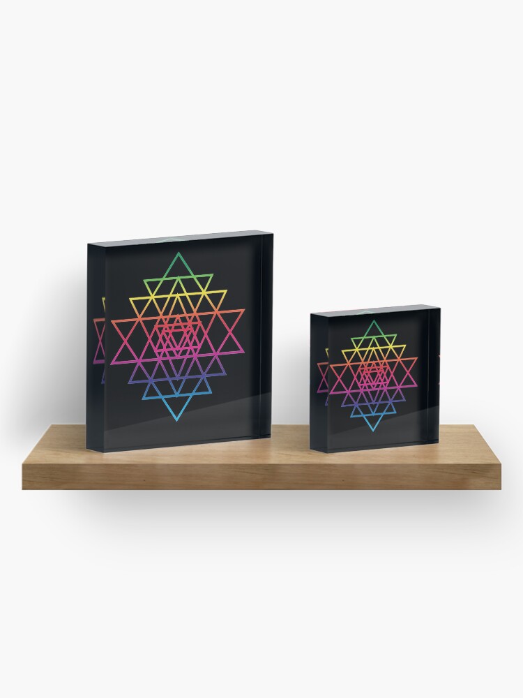 Alternate view of Sacred Geometry Geometric Mandala Flower Of Life Rainbow Sri Yantra Star Acrylic Block