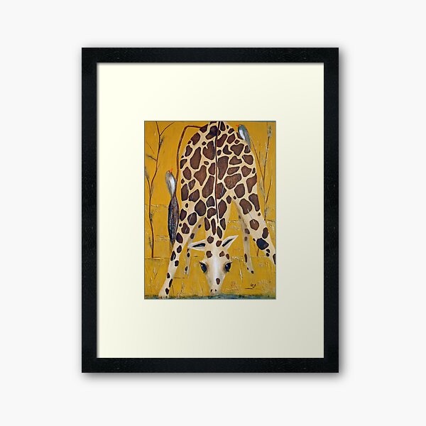 Birds on Baby Giraffe Framed Art Print