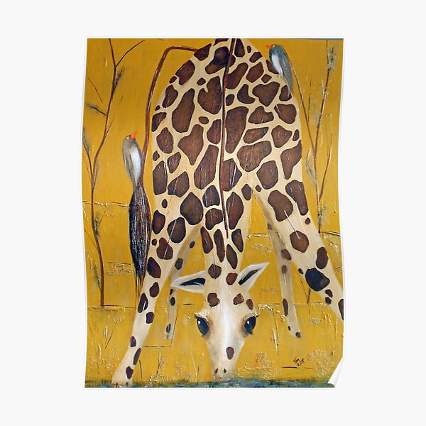 Birds on Baby Giraffe Poster