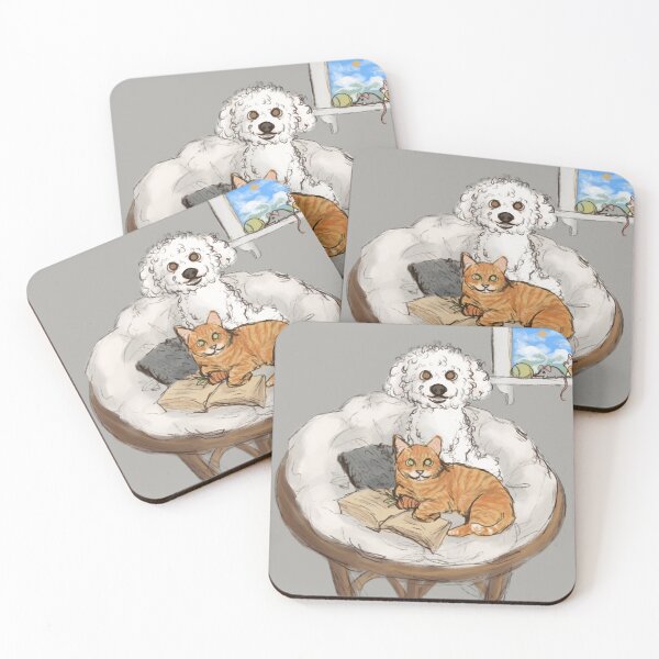 Item preview, Toy poodle and orange tabby cat family portrait designed and sold by Ivy Fox Illustration.