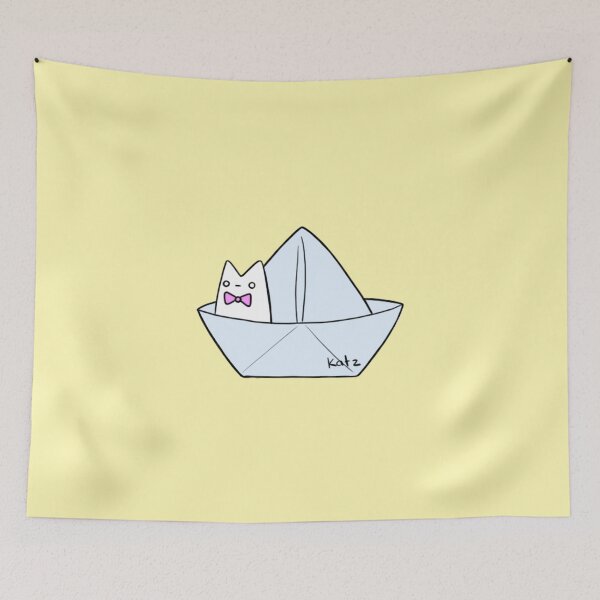 Item preview, kat in a blue paper boat designed and sold by KatKweenDesigns.
