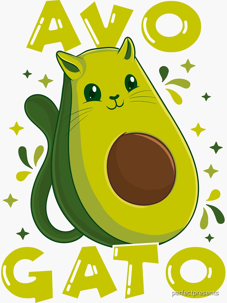 Cute And Funny Avogato Avocado Cat Pun Sticker For Sale By Perfectpresents Redbubble