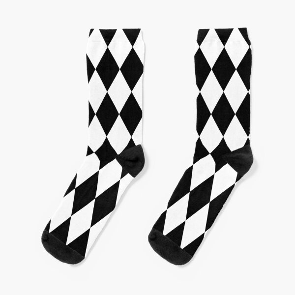 Black And White Rhombus Diamonds Pierrot Circus Clown Geometric Style Socks
