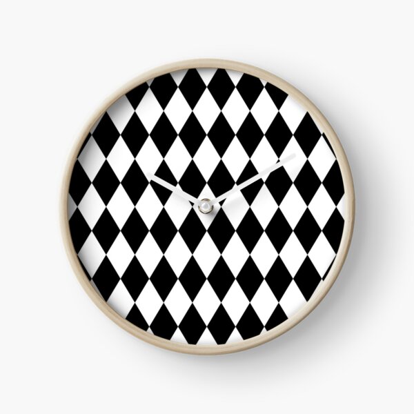 Black And White Rhombus Diamonds Pierrot Circus Clown Geometric Style Clock