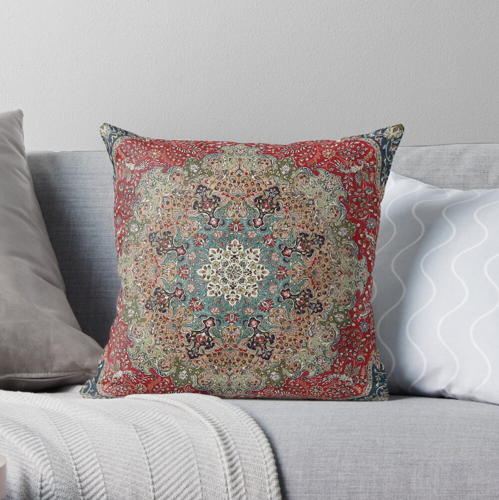 Vintage Antique Persian Carpet Print Throw Pillow