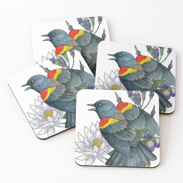 Item preview, Red-winged Blackbird and Wetland Flowers designed and sold by Roxanne Gasperetti.