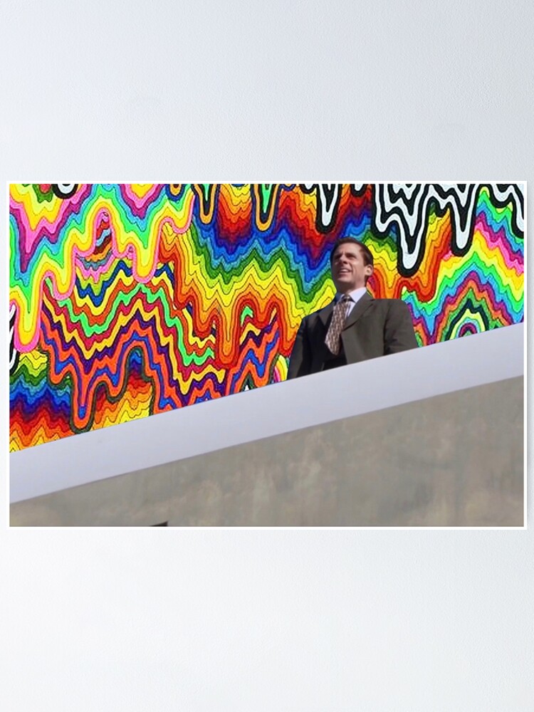 Michael Scott With Trippy Background Poster By Scarycarys Redbubble