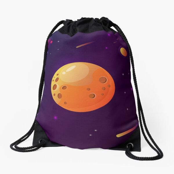 Orange planet Drawstring Bag