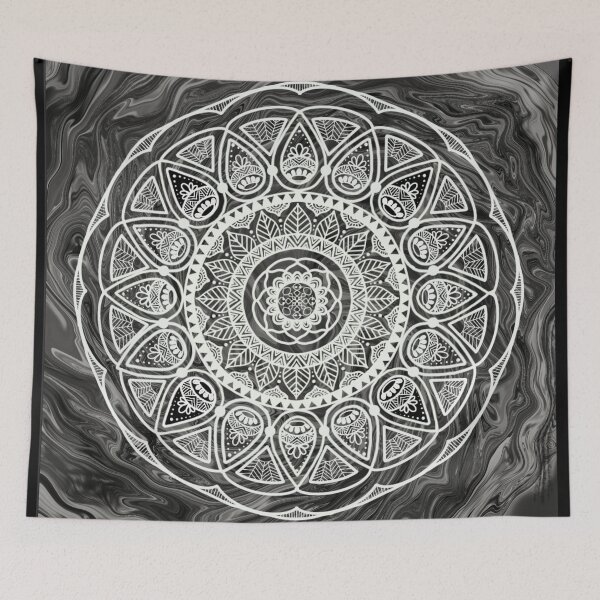 Artikelvorschau, schwarzes Batik-Mandala entworfen und verkauft von kathleenkwiat.