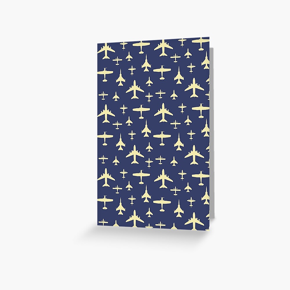 Fly Past Aeroplanes Navy Blue and Beige Pattern Greeting Card