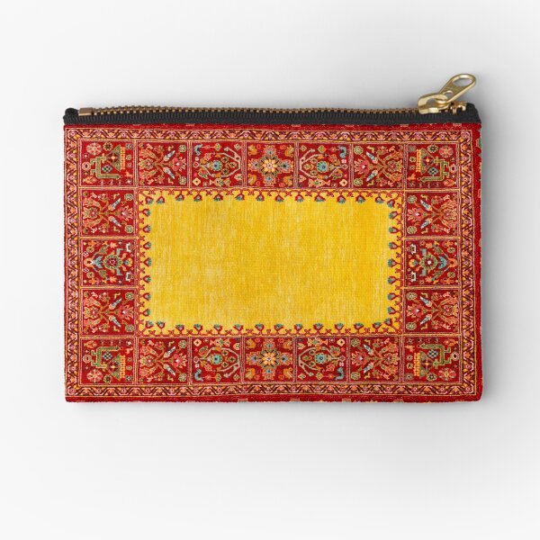 yellow Persian Carpet - Persian Vintage Antique Carpet Nature Fine Art Zipper Pouch
