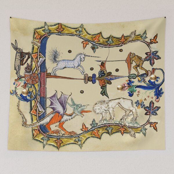 Item preview, WEIRD MEDIEVAL BESTIARY ,UNICORN FIGHTING MONKEY ,DRAGON AND LION by Bulgan Lumini designed and sold by BulganLumini.