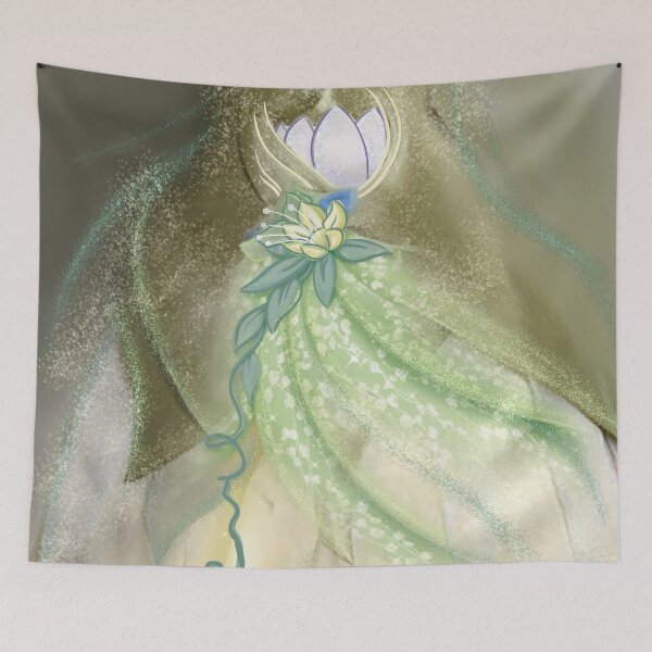 Item preview, Frog princess costume dress in blue and green with glitter flower bodice and lily pad flower at waistline  designed and sold by Designwebjae.