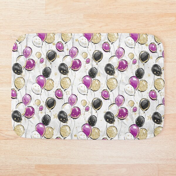 Gold, Black, and Purple Balloons Bath Mat