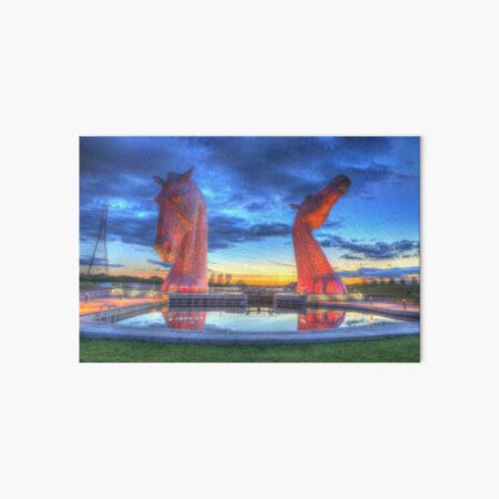 the Kelpies at night , the Helix , Falkirk Art Board Print