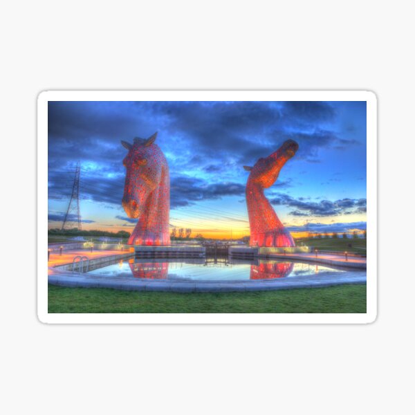 the Kelpies at night , the Helix , Falkirk Sticker