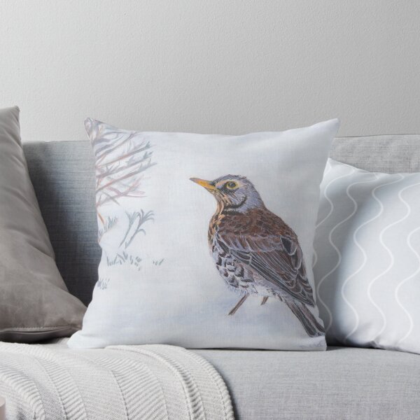 Fieldfare in the Snow Throw Pillow
