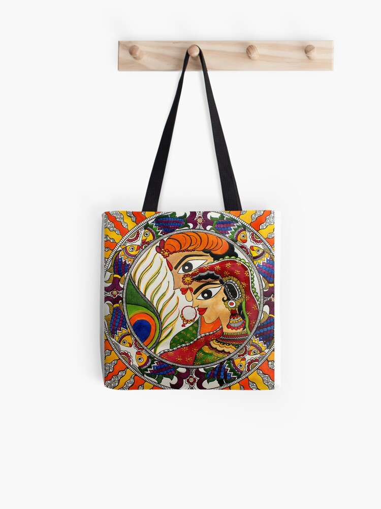 MADHUBANI PAINTING radha krishna | Tote Bag