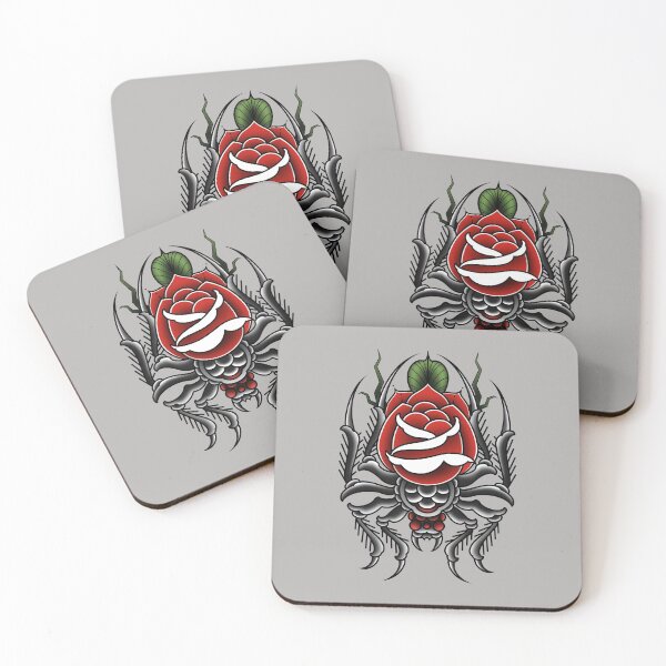 Item preview, Spider with rose, traditional tattoo designed and sold by Saphirtattoos.