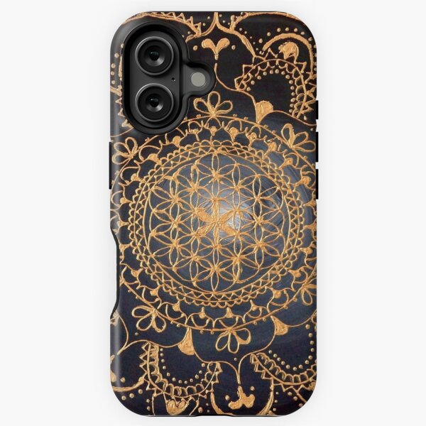 Vista previa del artículo con la obra «Flor de la vida mandala oro sobre negro», diseñado y vendido por monchie.