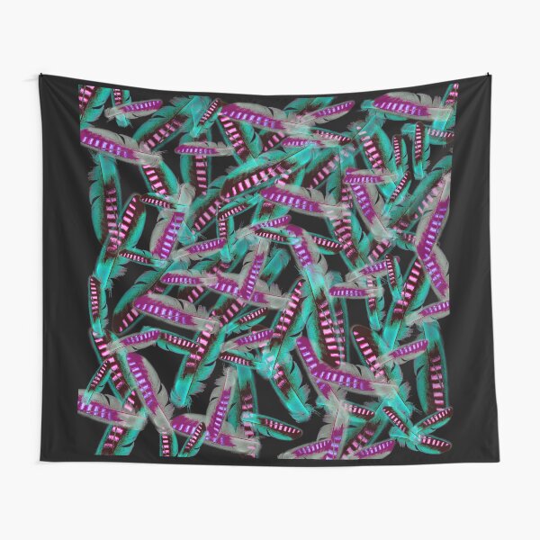 Feathers on black pattern Tapestry