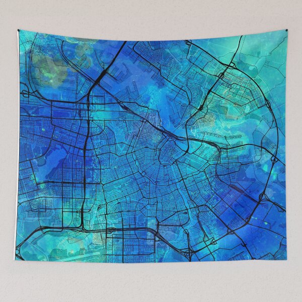 Item preview, Blue Amsterdam Street map art watercolor designed and sold by IvonDesign.