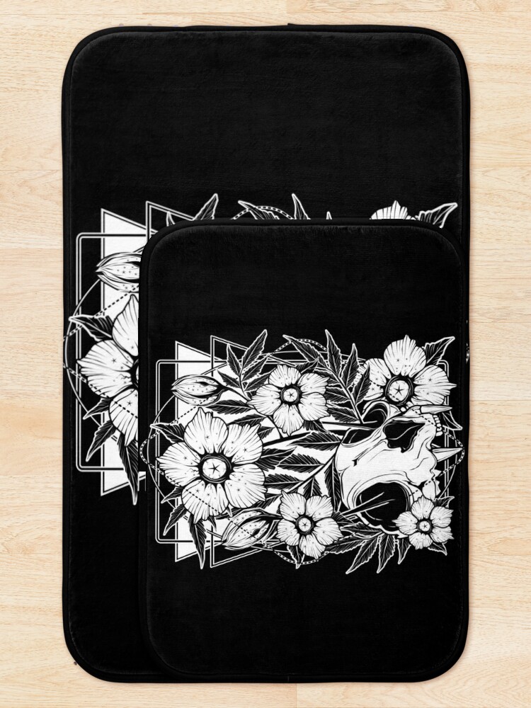 Disover Cat skull and pretty flowers | Bath Mat