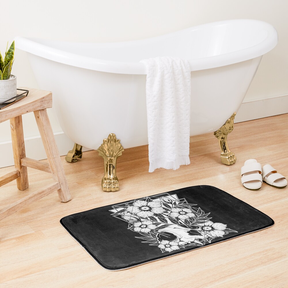 Disover Cat skull and pretty flowers | Bath Mat