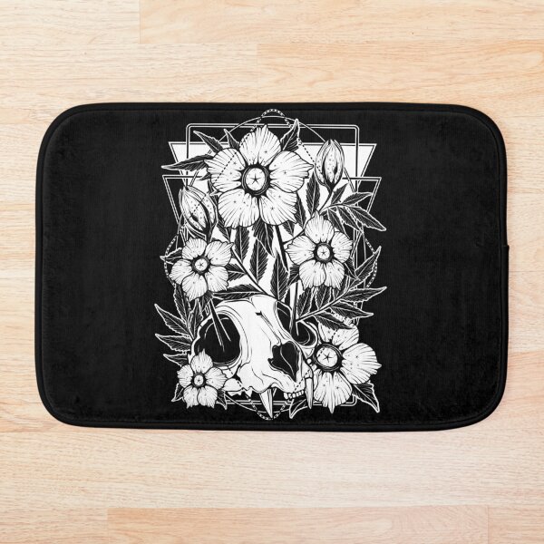 Cat skull and pretty flowers Bath Mat