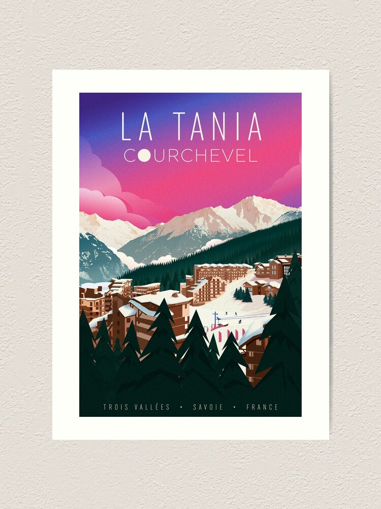 Alternate view of A travel poster of the ski resort La Tania, in the Trois Vallées, France. Art Print