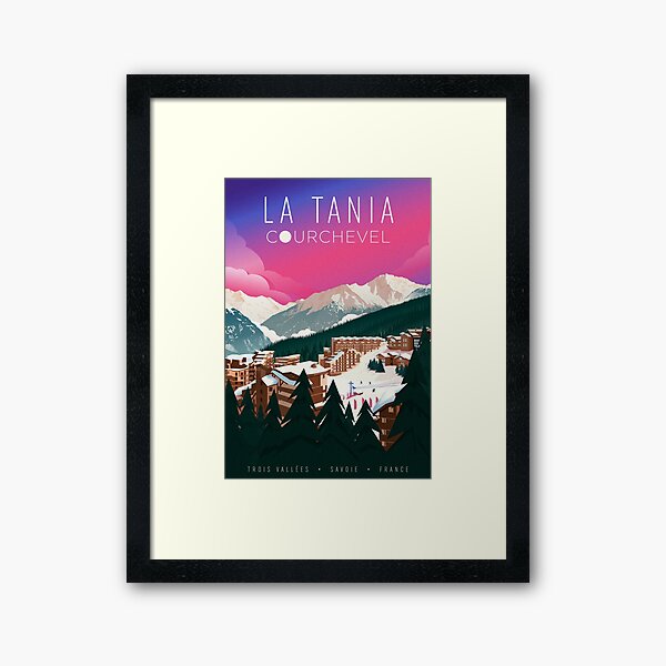 A travel poster of the ski resort La Tania, in the Trois Vallées, France. Framed Art Print