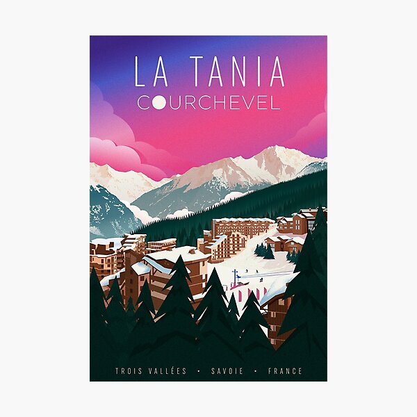 A travel poster of the ski resort La Tania, in the Trois Vallées, France. Photographic Print