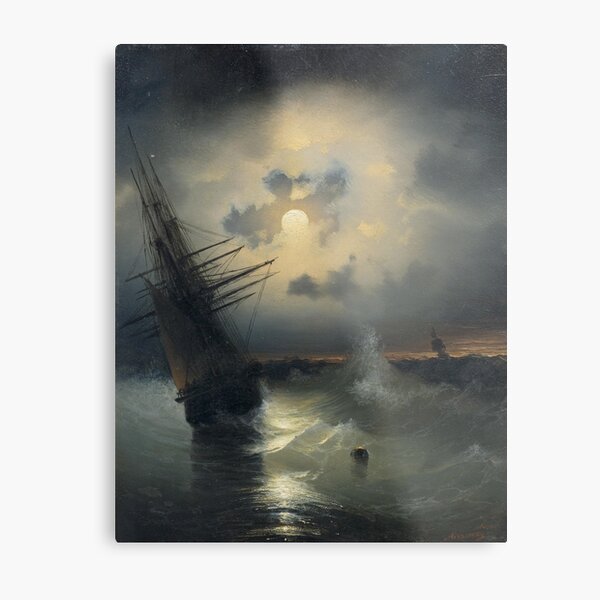 Sailing Ship on the High Seas by Moonlight by Ivan Aivazovsky Metal Print