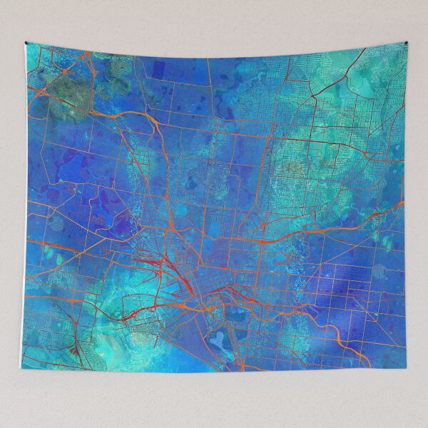 Item preview, Blue Melbourne Street map art watercolor designed and sold by IvonDesign.