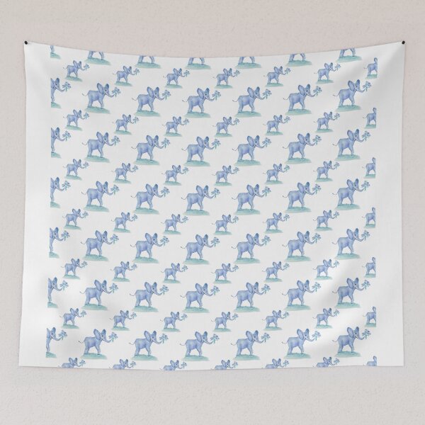Item preview, Watercolor Blue Elephants Holding Flowers designed and sold by daphsam.