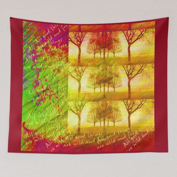 Item preview, Hot Distressed Yellow Tree Silhouettes Pattern with words designed and sold by WatersEdgeGal.