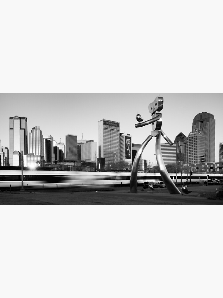 Dallas Skyline Panoramic, Walking Tall Statue, Dallas Traveling Man, Texas Panorama, Cityscape Art, popular Deep Ellum Texas, Large Art Print