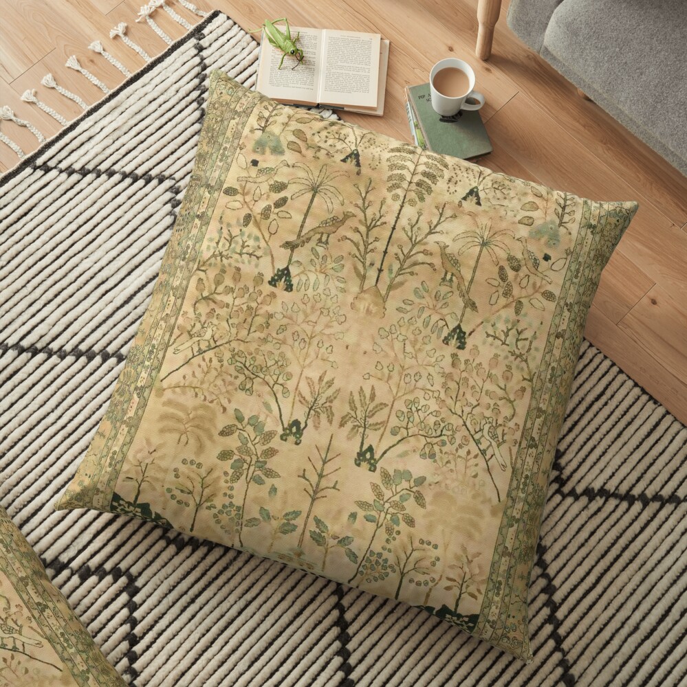 Antique Persian Meshad Rug Print Floor Pillow