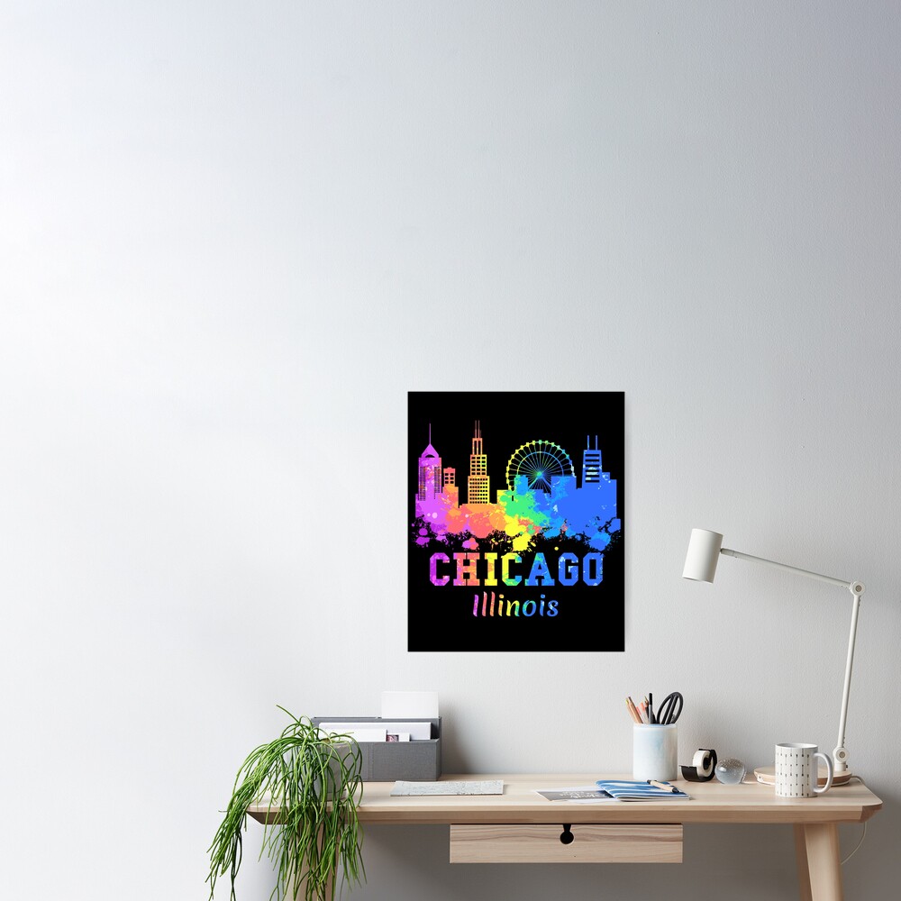 "Chicago Watercolor Skyline Paint Souvenir Chicago Illinois" Poster by
