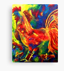 Colorful Rooster and Baby Chick Canvas Print