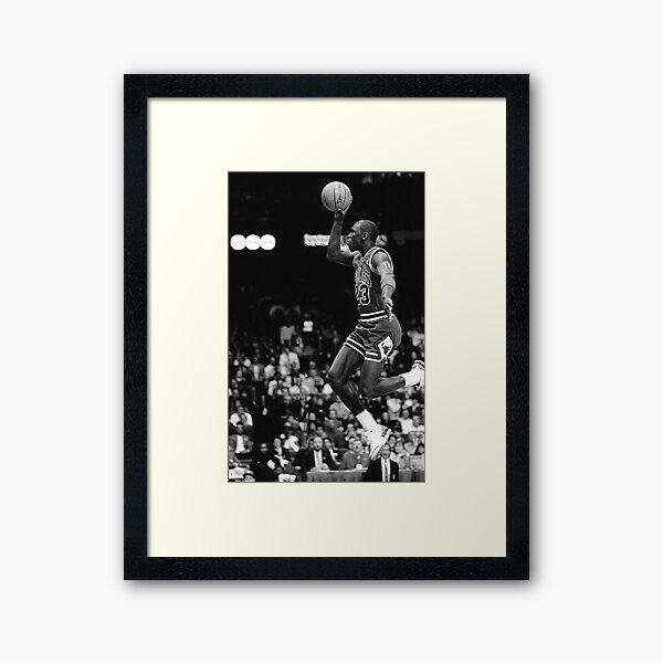 Black and White Michael Jordan Dunking Framed Art Print